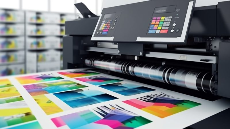 Modern printing press produces multi colored printouts accurately generated by AI Modern printing press produces multi colored printouts accurately generated by artificial intelligence